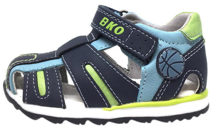 BKO Boy's Eagle II Navy and Green Canvas Single Hook and Loop Strap Fisherman Athletic Sandal