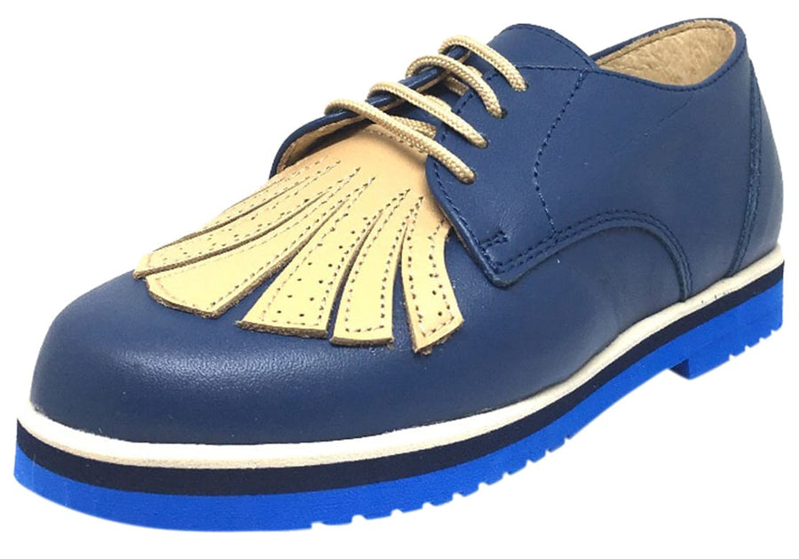 Luccini Boy's and Girl's Navy & Tan Leather Lace Up Stitched Fringe Fo Just Shoes for Kids Luccini Boy's and Girl's Navy & Tan Leather Lace Up Stitched Fringe Fo Just Shoes for Kids