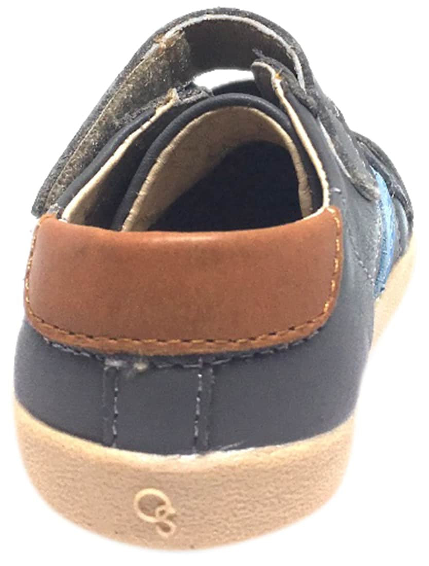 Old Soles Boy's and Girl's Grey Leather DeBoy Elastic Lace Hook and Loop Side Stripe Slip On Sneaker