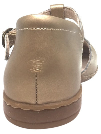 Livie & Luca Girl's Pearl Shimmer Fresca Scalloped Leather Trim T-Strap Adjustable Buckle Mary Jane Flat Shoe