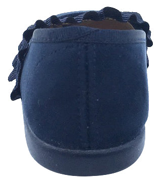 ChildrenChic Girl's Frilly Elastic Mary Jane, Navy Blue Suede