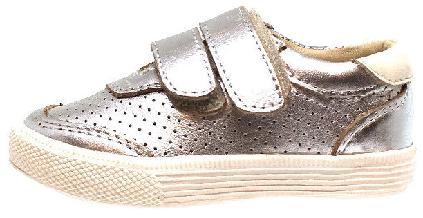 Old Soles Boy's and Girl's R-Racer Perforated Leather Double Hook and Loop Sneakers, Silver - Just Shoes for Kids
 - 2