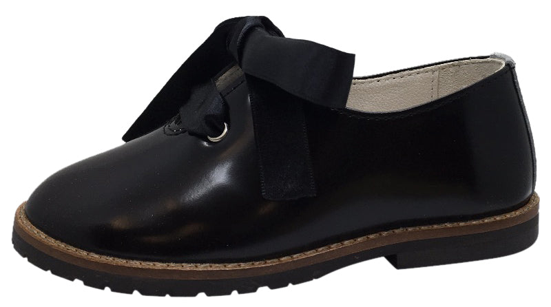 Chupetin Girl's & Boy's Black Lace Up Leather Oxford with Silver Accents