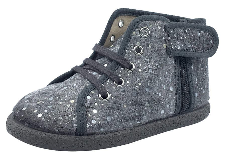 ChildrenChic Boy's and Girl's Side-Zip Chukka Boot, Grey Silver Bubble Velvet