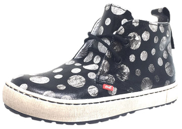 Emel Girl's & Boy's Black Polka Dot Smooth Leather High Top Sneaker with Distressed Sole