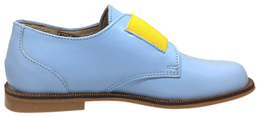 Luccini Girl's & Boy's Baby Blue Leather Thick Elastic Strap Slip On Oxford Loafers