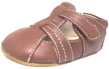 Livie & Luca Boy's Captain Soft Brown Leather Fisherman Style Hook and Loop Crib Baby Shoe