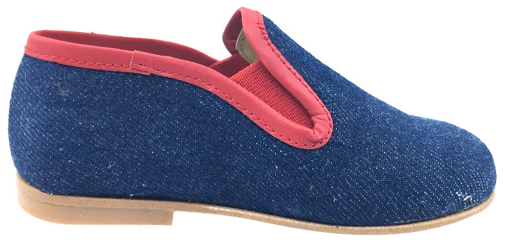 Luccini Boy's and Girl's Denim Blue with Red Trim Smoking Loafer