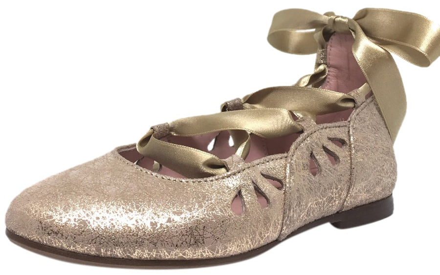 Chupetin 9347 Shimmer Spider Taupe Suede Lace Up Ribbon Ballet Flats