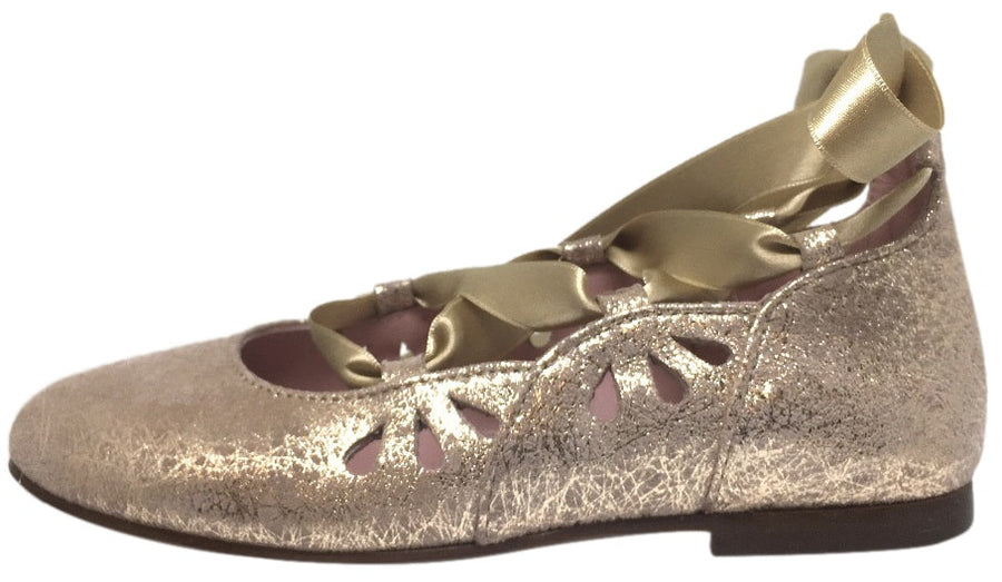 Chupetin 9347 Shimmer Spider Taupe Suede Lace Up Ribbon Ballet Flats