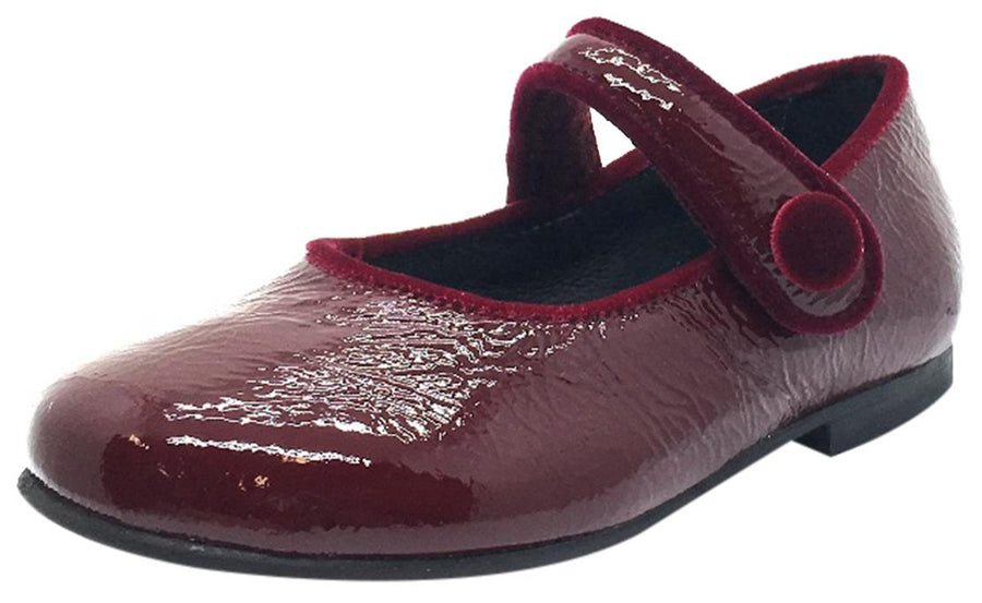 Luccini Girl's Burgundy Patent Crinkle Leather Mary Jane Flats