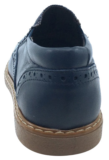 BluBlonc Boy's & Girl's Navy Leather with Linen Textile Middle Moc Oxford Shoe