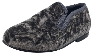 Luccini Boy's and Girl's Slip-On Smoking Loafer (Grey Crushed Velvet)