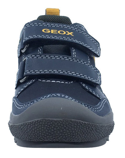 Geox Boy's J Artach Double Velcro Hook and Loop Sneaker Shoes, Navy/Yellow