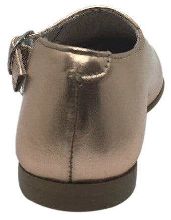 Hoo Shoes Girl's Rose Gold Metallic Leather Single Strap Buckle with Side Cut-Out Oxford Shoes