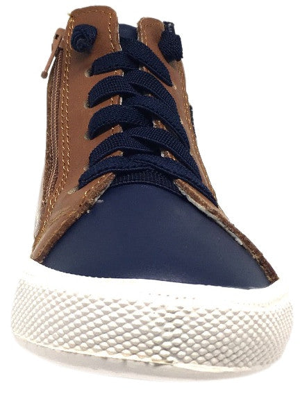 Old Soles Boy's and Girl's Tan Navy Leather Top Shelf High Top Stripe Lace Up Zipper Slip On Sneaker