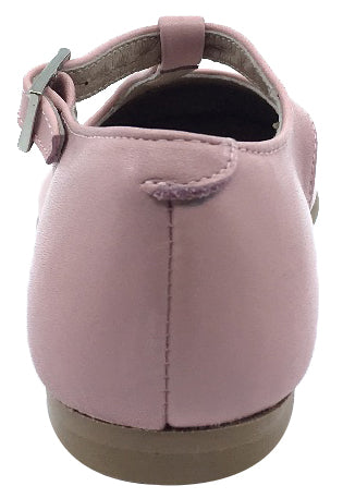 Hoo Shoes Girl's Dee Rose Pink Leather Asymmetrical T-Strap Mary Jane Flat Shoe