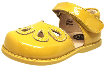 Livie & Luca Girl's Petal Yellow Patent Leather with Petal Cutout Hook and Loop Mary Jane Shoe