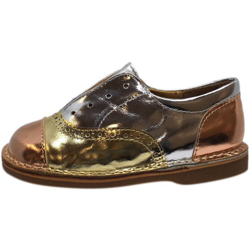 Papanatas by Eli Girl's Silver and Gold Metallic Slip On Oxford Loafer Shoes - Just Shoes for Kids
 - 2