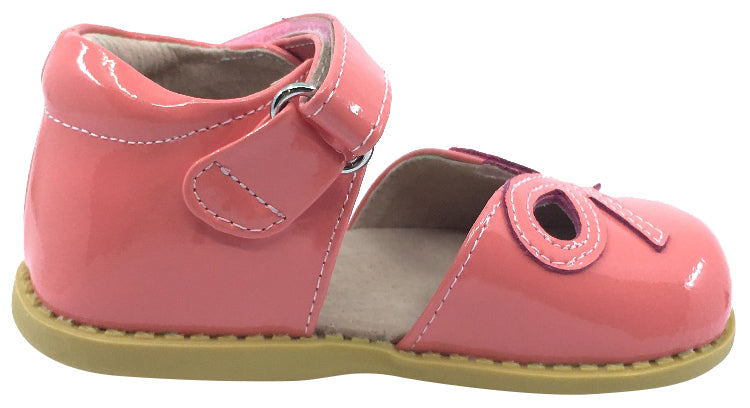 Livie & Luca Girl's Bow Coral Pink Patent Leather Ribbon Bow Cut-Out Mary Jane Flat Shoes