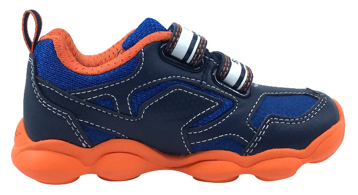 Geox Boy's Munfrey Leather Navy Orange Double Velcro Sneaker