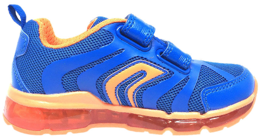 Geox Respira Boy's Android Royal Blue & Orange Mesh Light Up Double Hook and Loop Sneaker
