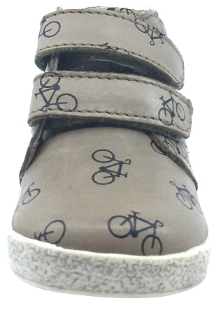 Falcotto Boy's & Girl's Tan Bike Icon Printed Leather Double Strap High Top Sneaker Shoe