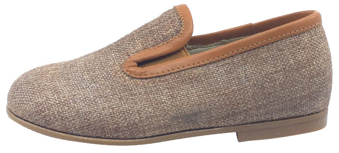 Luccini Tan Linen and Leather Trim Smoking Loafer