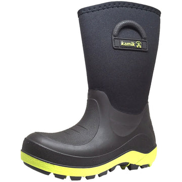Kamik Bluster Boy's and Girl's Black Waterproof Weather Handles Rubber Rain Boot