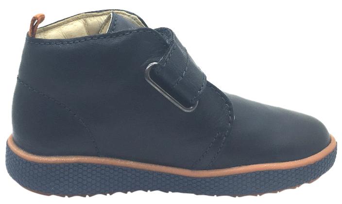 Naturino Boy's 9101 Navy Orange Smooth Leather Thick One Hook and Loop High Top Sneakers