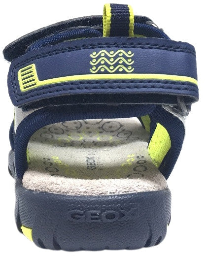 Geox Boy's Pianeta Navy & Lime Single Hook and Loop Strap Open Toe Sandal