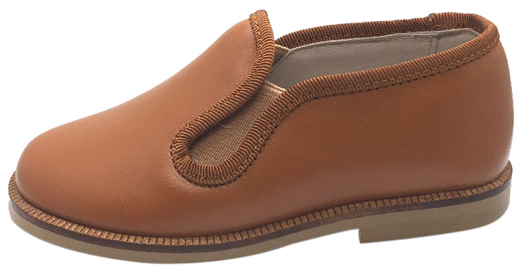 Hoo Shoes Boy's Tan Smooth Leather Smoking Loafer Flats