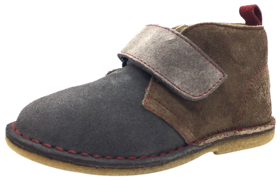 Naturino Boy's Grey & Brown Smooth Suede Two Tone Classic Thick Single Hook and Loop Chukka Boot