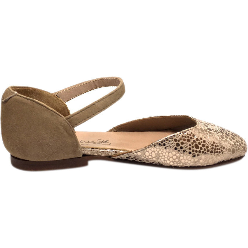 Papanatas by Eli Girl's Taupe Soft Suede Metallic Ankle Strap Ballet Flat Mary Jane - Just Shoes for Kids
 - 5