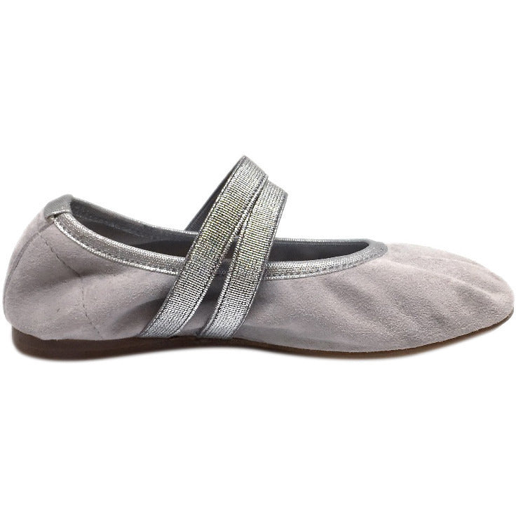 Papanatas by Eli Girl's Silver Grey Double Elastic Soft Suede Slip On Mary Jane Ballet Flats - Just Shoes for Kids
 - 5