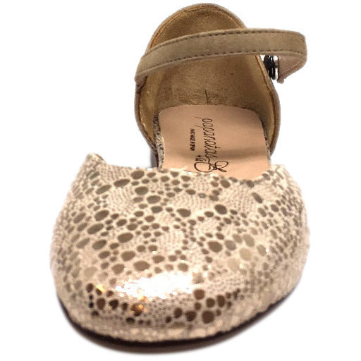 Papanatas by Eli Girl's Taupe Soft Suede Metallic Ankle Strap Ballet Flat Mary Jane - Just Shoes for Kids
 - 3