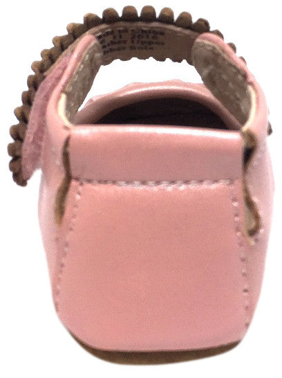 Livie & Luca Girl's Ruche Ruffled Light Pink Shimmer Leather Hook and Loop Mary Jane Shoe