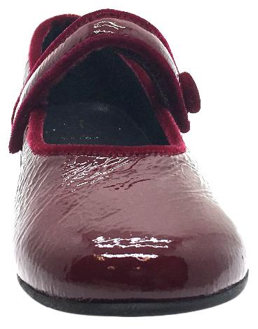 Luccini Girl's Burgundy Patent Crinkle Leather Mary Jane Flats with Trim