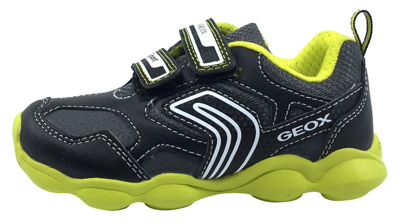 Geox Boy's Munfrey Leather Black/Lime Double Velcro Sneaker