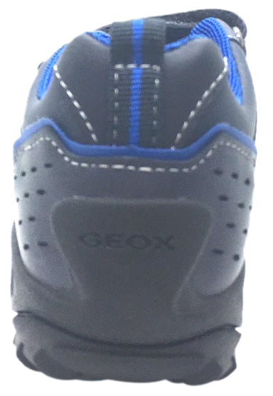 Geox Boy's Savage Navy Royal Blue Leather Double Hook and Loop Sporty Sole Low Top Sneaker