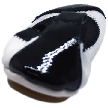 Yosi Samra Girl's Sammie White & Black Patent Leather Elastic Foldable Ballet Flats