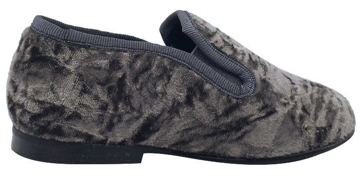 Luccini Boy's and Girl's Slip-On Smoking Loafer (Grey Crushed Velvet)