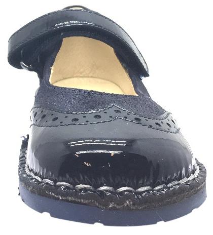 Naturino Girl's Navy Blue Single Strap Metallic Suede and Patent Leather Mary Jane Flat