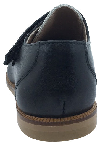 Hoo Shoes Boy's & Girl's Dee's Black with White Printed Leather Single Hook and Loop Tab Oxford Shoe