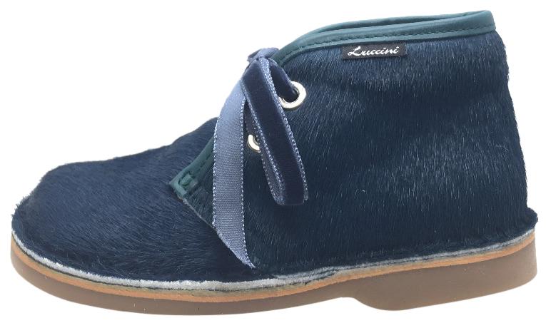 Luccini Girl's & Boy's Blue Pony Hair Lace Up Ankle Chukka Boots with Trim
