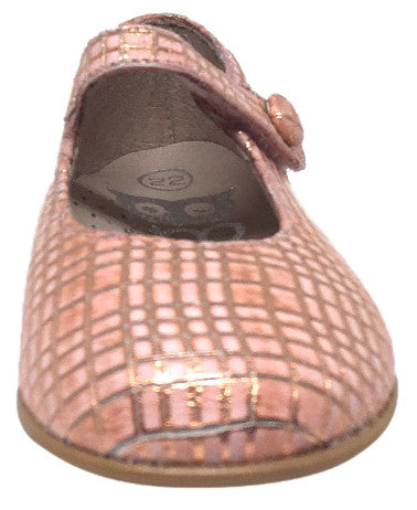 Hoo Shoes Hoova's Rose Gold Criss Cross Pattern Hook and Loop Button Mary Jane Flat Shoes