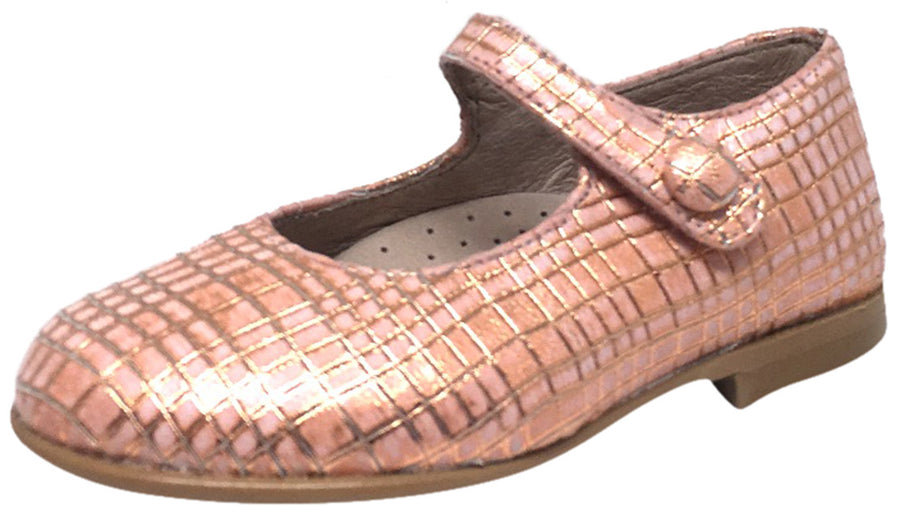Hoo Shoes Hoova's Rose Gold Criss Cross Pattern Hook and Loop Button Mary Jane Flat Shoes