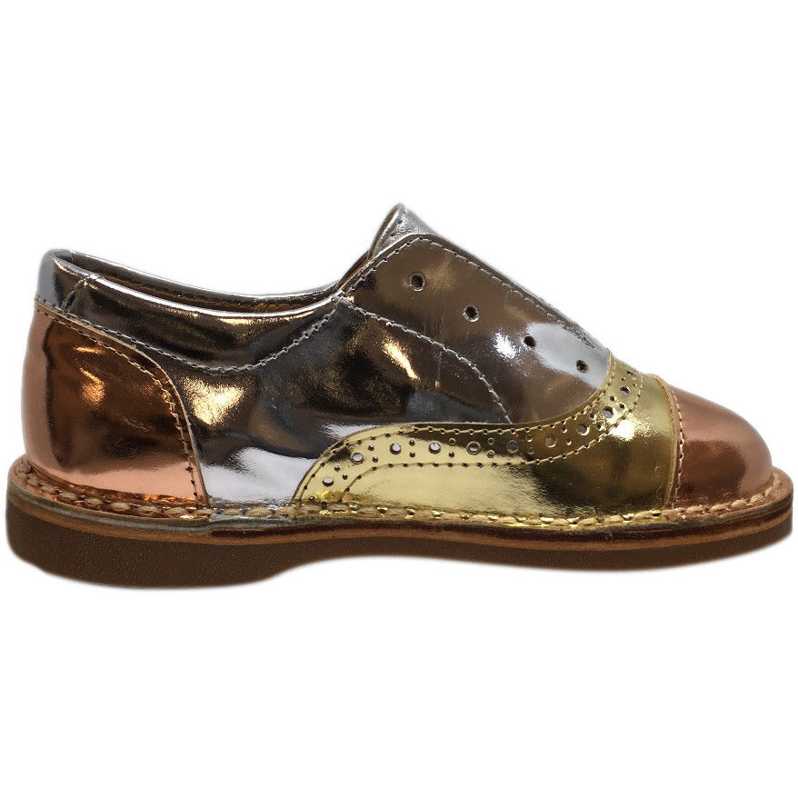Papanatas by Eli Girl's Silver and Gold Metallic Slip On Oxford Loafer Shoes - Just Shoes for Kids
 - 5