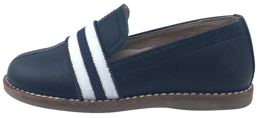 Hoo Shoes Boy's & Girl's Navy Blue White Band Leather Lined Slip-Ons