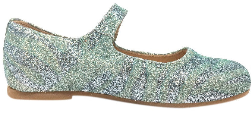 Manuela de Juan Mimi Aqua Glitter Leather Snap Mary Jane Flat Shoe